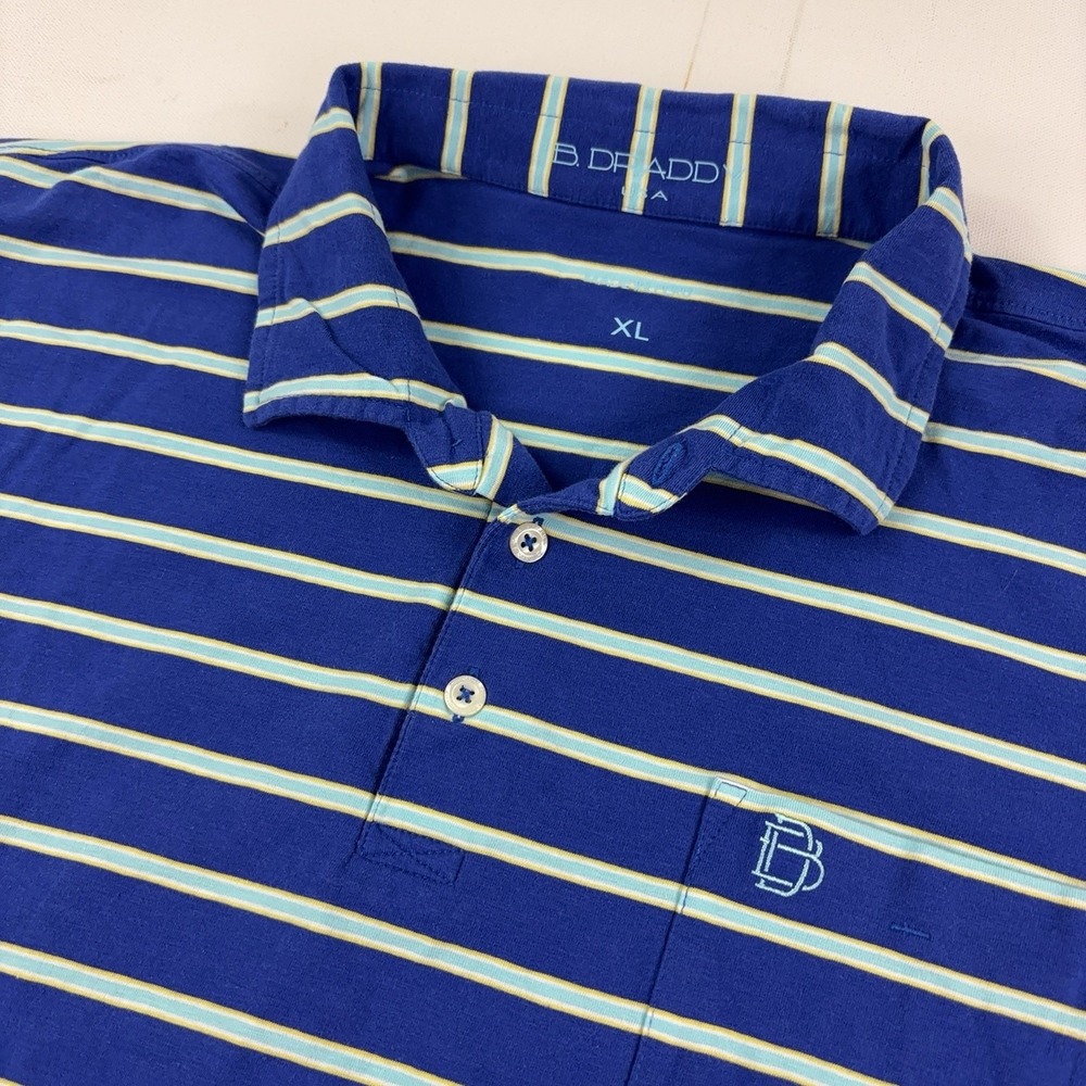 B. Draddy Polo Shirt Mens XL Blue Striped Pima Cotton Stretch Short Sleeve